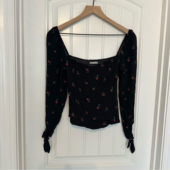 Reformation Blouse Top Floral Black Dainty Square Neck Feminine Size 6 Small - Picture 3 of 7